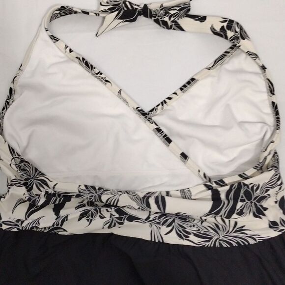 Apt 9 Black White Floral Halter Wrap Front One Piece Swimsuit Dress XL - Picture 15 of 15